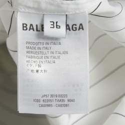 Pre Owned Balenciaga White Logo Printed Stripe Cotton Button Front Oversized Shirt S