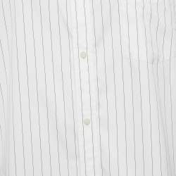Pre Owned Balenciaga White Logo Printed Stripe Cotton Button Front Oversized Shirt S
