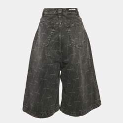 Pre Owned Balenciaga Black Logo Print Denim Mid-Rise Shorts S