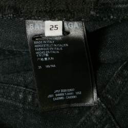Pre Owned Balenciaga Black Logo Print Denim Mid-Rise Shorts S