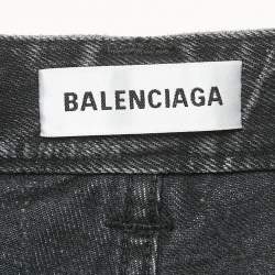 Pre Owned Balenciaga Black Logo Print Denim Mid-Rise Shorts S