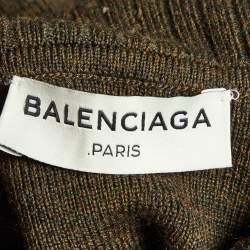 Pre Owned Balenciaga Green Wool Knit Turtle Neck Midi Dress S