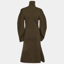 Pre Owned Balenciaga Green Wool Knit Turtle Neck Midi Dress S