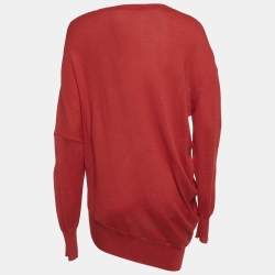 Balenciaga Red Knit V-Neck Sweatshirt L