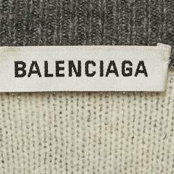 Pre Owned Balenciaga Grey Logo Intarsia Wool Knit Sweater S