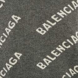 Pre Owned Balenciaga Grey Logo Intarsia Wool Knit Sweater S