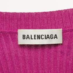 Pre Owned Balenciaga Purple Logo Print Rib Knit Long Sleeve Jumper M