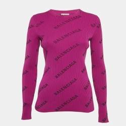 Balenciaga Purple Logo Print Rib Knit Long Sleeve Jumper M