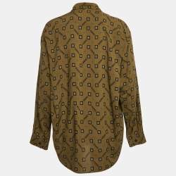 Balenciaga Green Geometric Print Crepe Loose Fit Shirt M