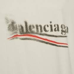 مملوكة مسبقًا Balenciaga Unisex Cream Logo Print Crewneck T-Shirt L