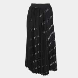 Balenciaga Black All-Over Logo Print Knit Pleated Midi Skirt M