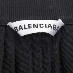 Balenciaga Black All-Over Logo Print Knit Pleated Midi Skirt M