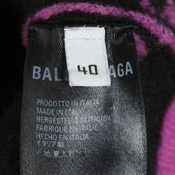 Pre Owned Balenciaga Pink Logo Intarsia Wool Crewneck Sweatshirt M
