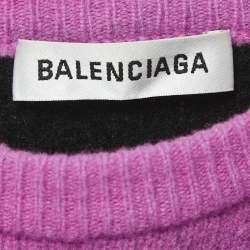 Pre Owned Balenciaga Pink Logo Intarsia Wool Crewneck Sweatshirt M