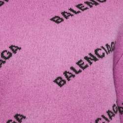 Pre Owned Balenciaga Pink Logo Intarsia Wool Crewneck Sweatshirt M
