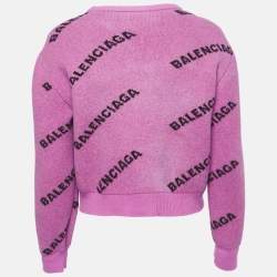 Pre Owned Balenciaga Pink Logo Intarsia Wool Crewneck Sweatshirt M