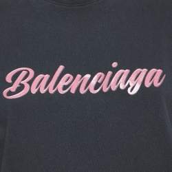 Pre Owned Balenciaga Faded Black Logo Print Jersey Crewneck T-Shirt M