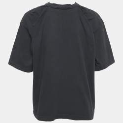 Pre Owned Balenciaga Faded Black Logo Print Jersey Crewneck T-Shirt M