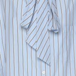 Pre Owned Balenciaga Blue Striped Cotton Logo Print Oversized Shirt S