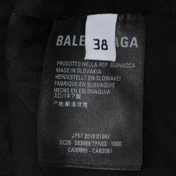 Pre Owned Balenciaga Black Logo Printed Silk Long Sleeve Shirt M
