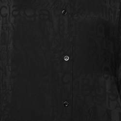 Pre Owned Balenciaga Black Logo Printed Silk Long Sleeve Shirt M