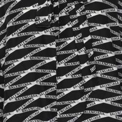 Pre Owned Balenciaga Black Zig Zag Logo Printed Silk Neck Tie Detail Top M