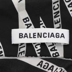 Pre Owned Balenciaga Black Zig Zag Logo Printed Silk Neck Tie Detail Top M