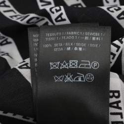 Pre Owned Balenciaga Black Zig Zag Logo Printed Silk Neck Tie Detail Top M