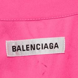 Balenciaga Fluorescent Pink Graffiti Print Chiffon Pleated Mini Dress S