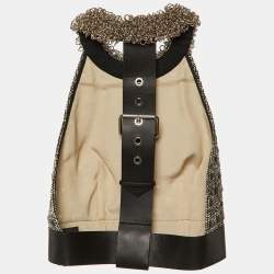 Balenciaga Black/White Eyelet and Ring Embellished Tweed Halter Neck Top M