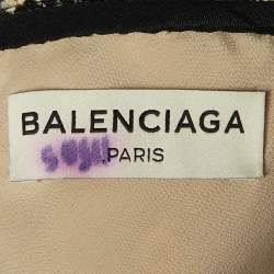 Balenciaga Black/White Eyelet and Ring Embellished Tweed Halter Neck Top M