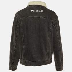 Balenciaga Black Denim Button Front Shearling Jacket S