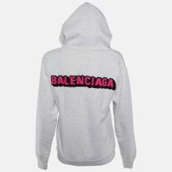 Balenciaga Grey Logo Applique Hooded Sweatshirt S