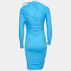 Balenciaga Blue Jersey Ruched Asymmetric Mini Dress S