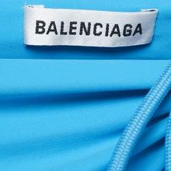 Balenciaga Blue Jersey Ruched Asymmetric Mini Dress S