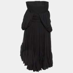 Balenciaga Black Silk Chiffon Draped Mini Dress M
