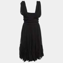 Balenciaga Black Silk Chiffon Draped Mini Dress M