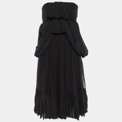 Balenciaga Black Silk Chiffon Draped Mini Dress M
