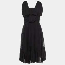 Balenciaga Black Silk Chiffon Draped Mini Dress M