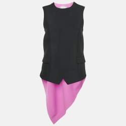 Balenciaga Pink/Black Wool and Crepe Asymmetric Sleeveless Top M