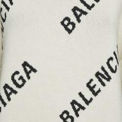 Balenciaga Off-White Monogram Jacquard Knit Crew Neck Sweater S