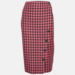 Balenciaga Pink Gingham Check Twill Pencil Skirt S