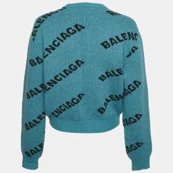 Balenciaga Blue Logo Intarsia Wool Crewneck Sweater M