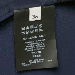Pre Owned Balenciaga Navy Blue Crepe Drape Shoulder Maxi Dress M