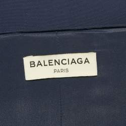 Pre Owned Balenciaga Navy Blue Crepe Drape Shoulder Maxi Dress M