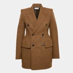 Pre Owned Balenciaga Brown Houndstooth Wool Hourglass Blazer M