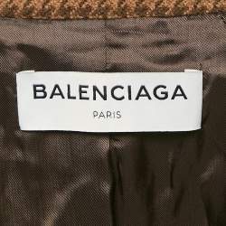 Pre Owned Balenciaga Brown Houndstooth Wool Hourglass Blazer M