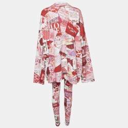 Balenciaga Multicolor Graphic Printed Cotton Knit Tie Detail Oversized Top & Leggings Set L
