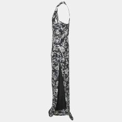 Balenciaga Navy Blue Floral Print Crepe Silk Sleeveless Gown L