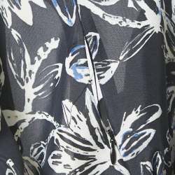 Balenciaga Navy Blue Floral Print Crepe Silk Sleeveless Gown L